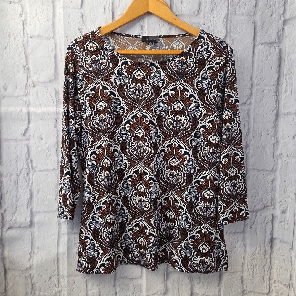 The Limited Large Brown White Floral 3/4 Sleeve Casual Fall Blouse